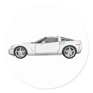 2008 Corvette: Sports Car: White Finish: Classic Round Sticker