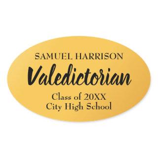 2018, Valedictorian Personalized Gold Graduation Oval Sticker