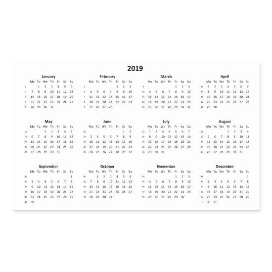2019 Calendar Rectangular Sticker