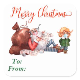 2020 Christmas Covid Santa Elf Face mask Gift Square Sticker