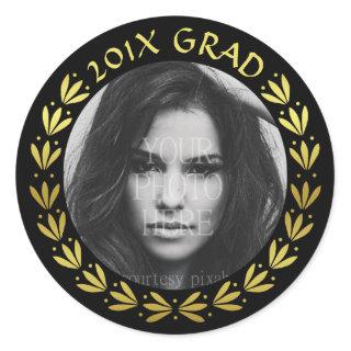 2023 Graduation Gold Laurel Wreath Class Photo Classic Round Sticker