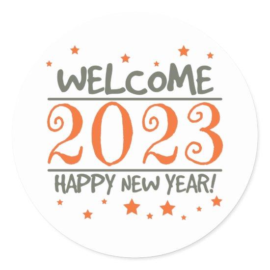 2023 Happy New Year with Colorful text Classic Round Sticker