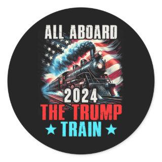 2024 All Aboard The Trump Train Us American Flag  Classic Round Sticker