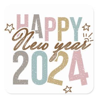 2024 Happy New Year in retro colors Square Sticker