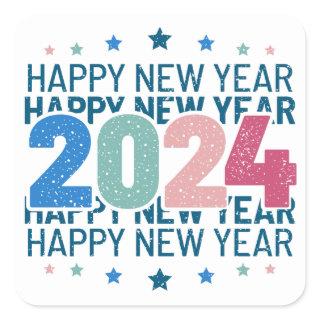 2024 Happy New Year with Colorful text Square Sticker