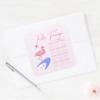 2024 Midcentury Modern Retro Flamingo Calendar Square Sticker
