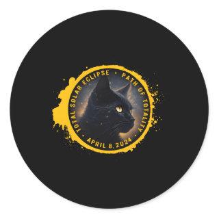 2024 Total Solar Eclipse Cat Path Of Totality Sun  Classic Round Sticker