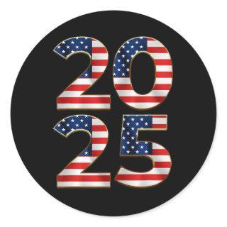 2025 Happy New Year American Us Flag Patriotic 4th Classic Round Sticker