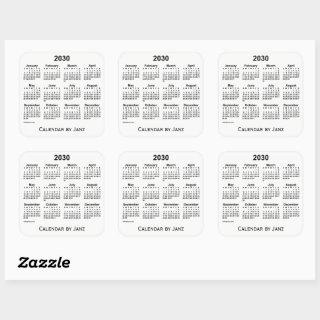 2030 White Calendar by Janz Square Sticker