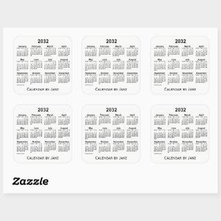 2032 White Calendar by Janz Square Sticker