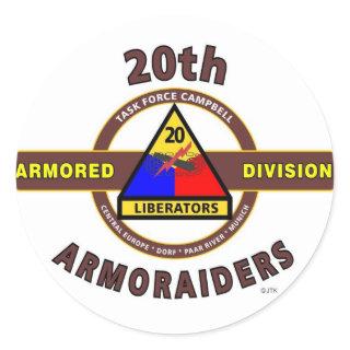 20TH ARMORED DIVISION "ARMORAIDERS" CLASSIC ROUND STICKER