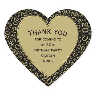 20th Birthday Black/Gold Random Number Pattern 20 Heart Sticker