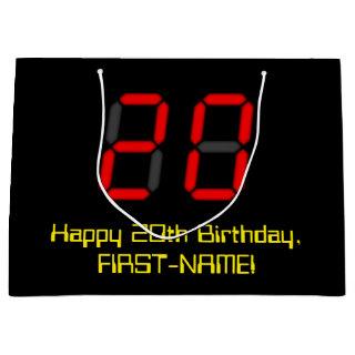 20th Birthday: Red Digital Clock Style "20" + Name Large Gift Bag