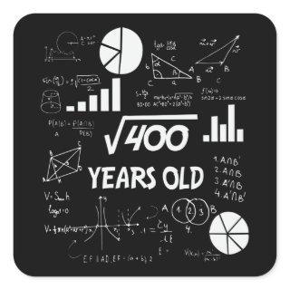 20th Birthday Square Root Math 20 Years Old Bday Square Sticker