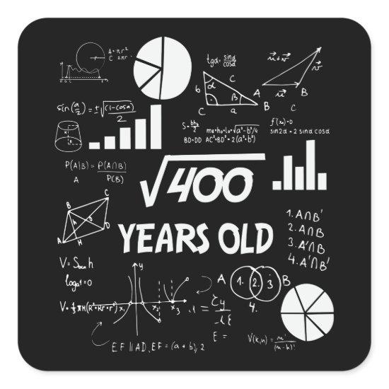 20th Birthday Square Root Math 20 Years Old Bday Square Sticker