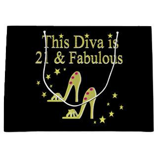 21 AND FABULOUS GOLD SHOE QUEEN DESIGN LARGE GIFT BAG