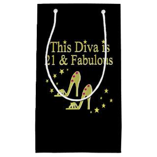 21 AND FABULOUS GOLD SHOE QUEEN DESIGN SMALL GIFT BAG