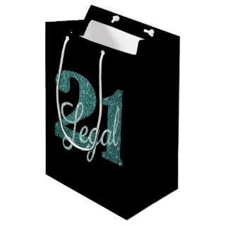 21 and Legal | Green Faux Glitter 21st Birthday Medium Gift Bag