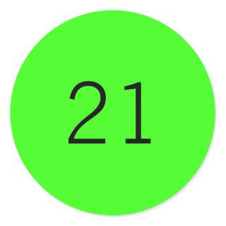 21 Twenty One Neon Green Custom Age Color 2023 Classic Round Sticker