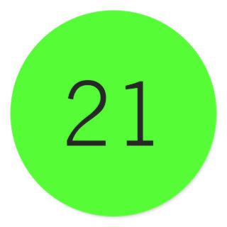 21 Twenty One Neon Green Custom Age Color 2023 Classic Round Sticker