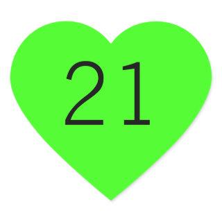 21 Twenty One Neon Green Custom Age Color 2023 Heart Sticker