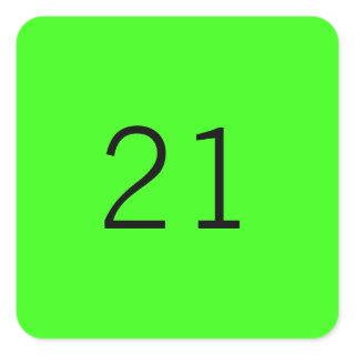 21 Twenty One Neon Green Custom Age Color 2023 Square Sticker