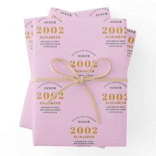 21st Birthday 2002 Add Name Pink Gray  Sheets