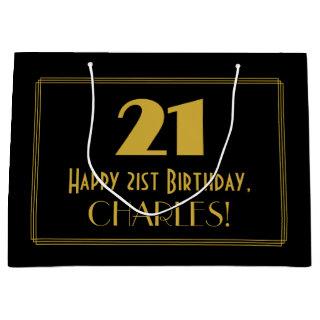 21st Birthday — Art Deco Inspired Look "21" & Name Large Gift Bag