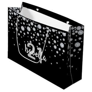 21st birthday balck silver sparkles name large gift bag