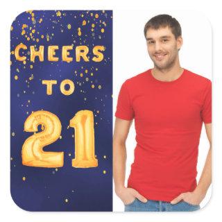 21st birthday blue gold cheers 21 guy square sticker