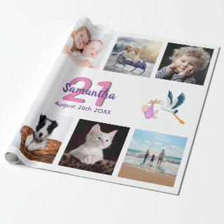 21st birthday photo collage pink white name