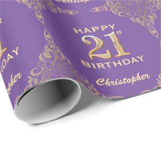 21st Birthday Purple and Gold Glitter Frame