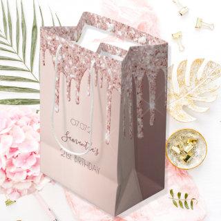 21st birthday rose gold glitter drips blush medium gift bag