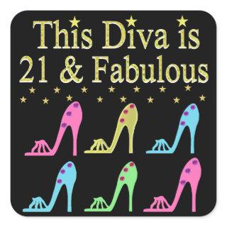 21ST BIRTHDAY SHOE QUEEN DESIGN SQUARE STICKER
