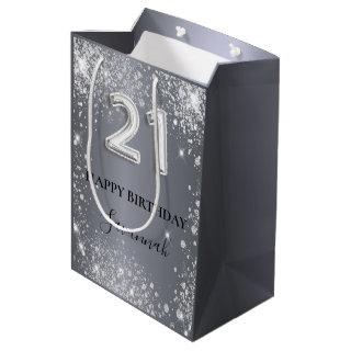 21st birthday silver glitter dust monogram medium gift bag