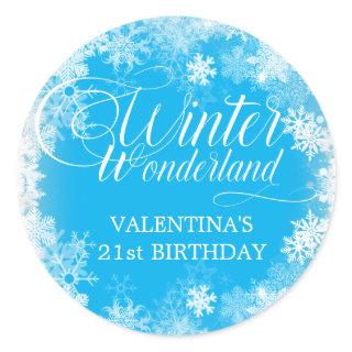 21st Birthday Winter Wonderland Snowflake Favor Classic Round Sticker