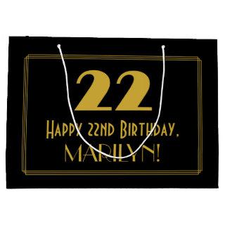 22nd Birthday — Art Deco Inspired Look "22" & Name Large Gift Bag