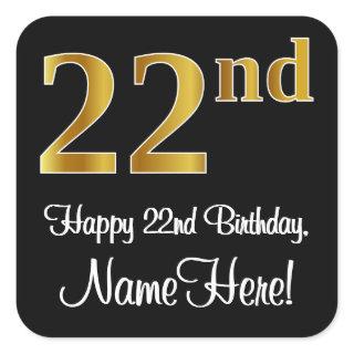 22nd Birthday – Elegant Luxurious Faux Gold Look # Square Sticker