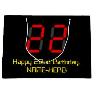 22nd Birthday: Red Digital Clock Style "22" + Name Large Gift Bag