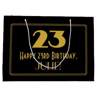 23rd Birthday — Art Deco Inspired Look "23" & Name Large Gift Bag
