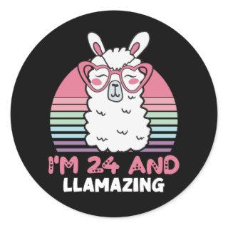 24 Year Old Bday Llamazing 24th Birthday Llama Classic Round Sticker