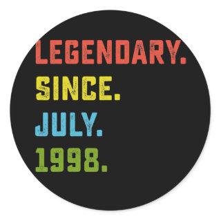 24th Birthday Gift Legendary Since July 1998 24 Classic Round Sticker