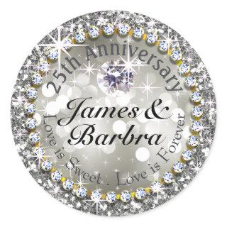 25th Anniversary Glitzy Diamond Bling | silver Classic Round Sticker