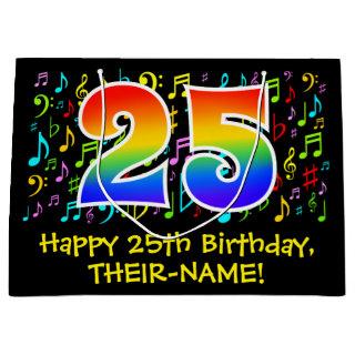 25th Birthday - Colorful Music Symbols, Rainbow 25 Large Gift Bag