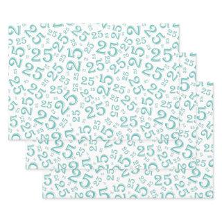25th Birthday Teal & White Random Number Pattern  Sheets