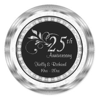 25th Silver Wedding Anniversary - White Damask Classic Round Sticker