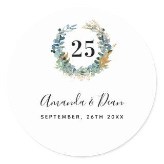 25th wedding annversary eucalyptus wreath classic round sticker