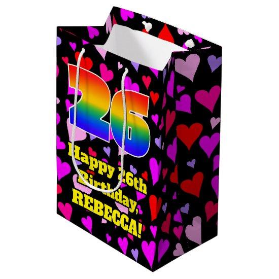 26th Birthday: Loving Hearts Pattern, Rainbow # 26 Medium Gift Bag