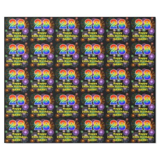 28th Birthday: Fun Fireworks, Rainbow Look # “28”