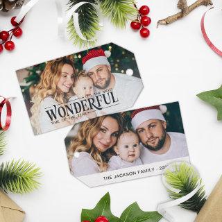 2 family photo Most wonderful time Christmas  Gift Tags